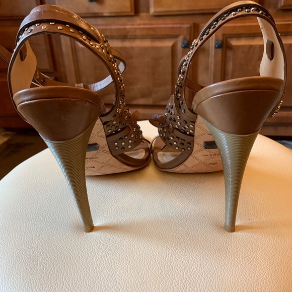 Women’s cognac leather strappy high heel sandal - Picture 3 of 4